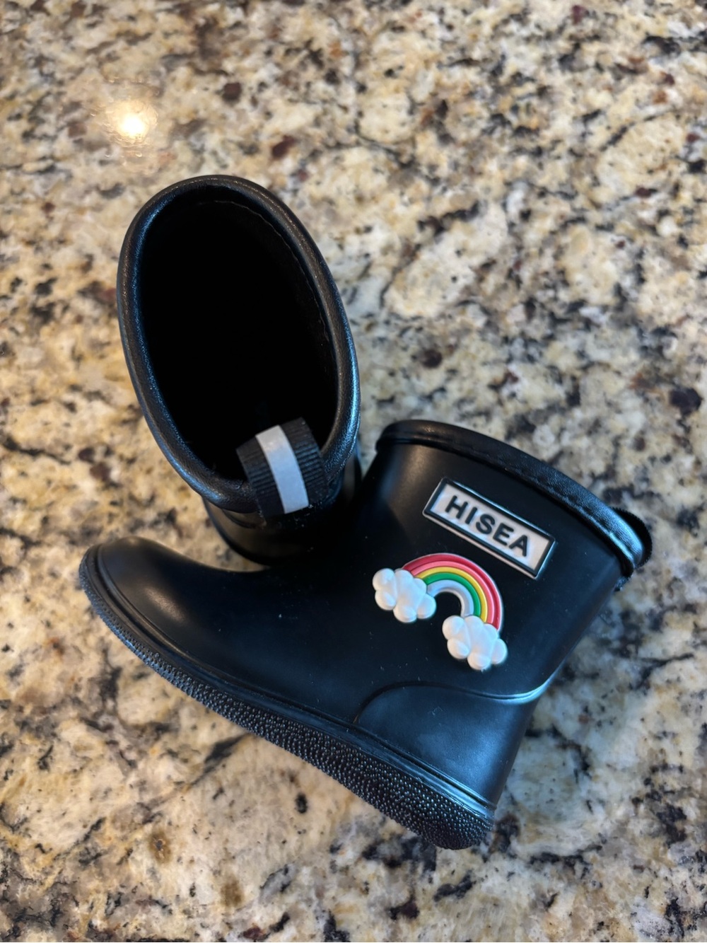 HISEA Kids' Black Rain Boots with Rainbow Charm